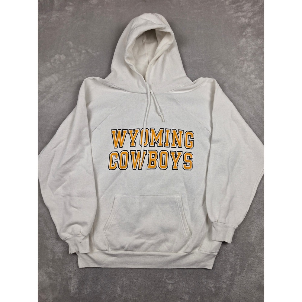 Vintage Champion Hoodie Mens XL White Wyoming Cowboys Sweatshirt Stained USA